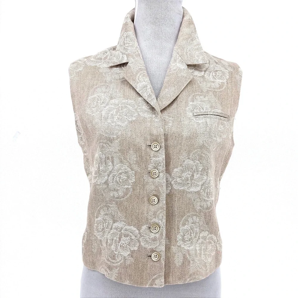 Harve Benard Collection Women's 100% Linen Floral Vest Size‎ 4